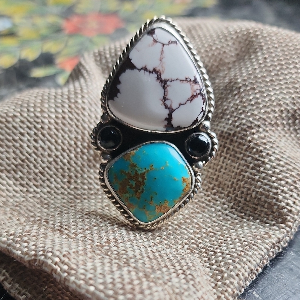 Turquoise And Wild Horse Stone With Onyx Stone Detailing